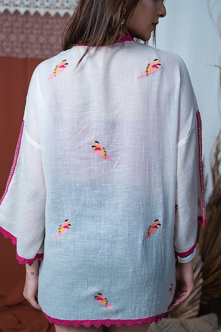 White & Fuchsia Printed Kimono by Taroob at Pernia's Pop Up Shop