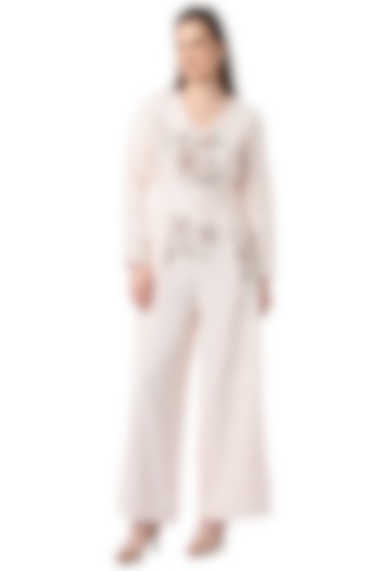 Pink Silk Hand Embellished Jumpsuit by Taroob at Pernia's Pop Up Shop