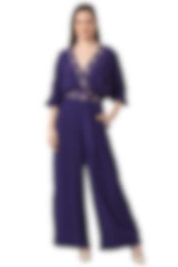 Purple Urban Silk Embroidered Jumpsuit by Taroob at Pernia's Pop Up Shop