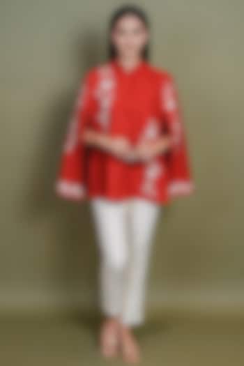 Red Embroidered Cape by Taroob at Pernia's Pop Up Shop