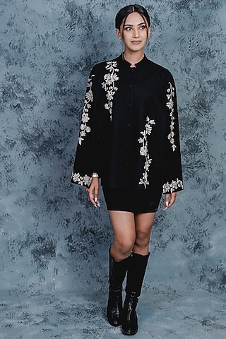 Black Embroidered Cape by Taroob