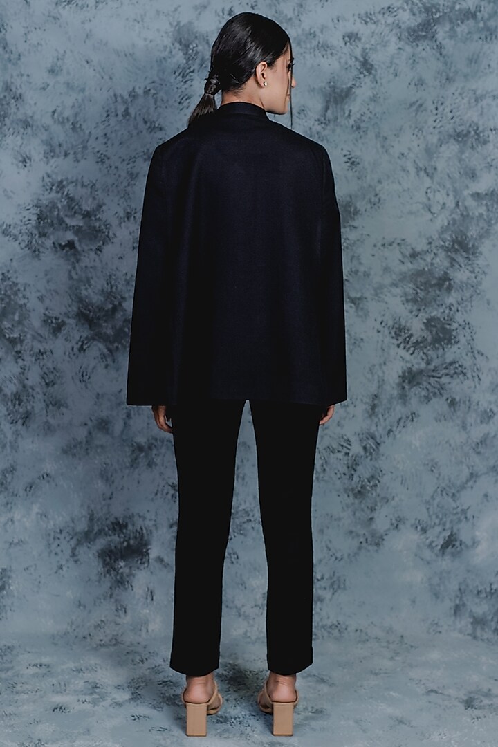 Black Embroidered Peacock Cape by Taroob at Pernia's Pop Up Shop