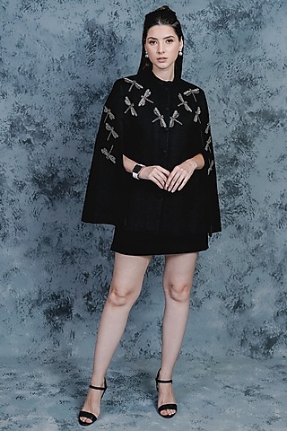 Black Embroidered Dragonfly Cape by Taroob