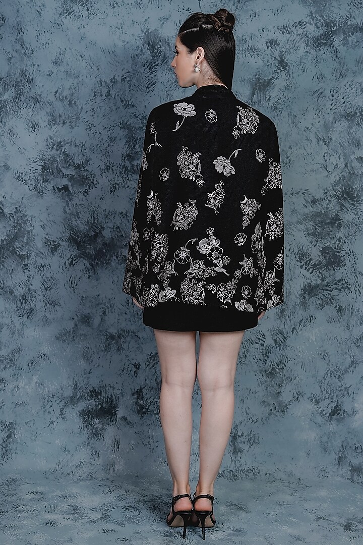 Black Embroidered & Printed Cape by Taroob at Pernia's Pop Up Shop