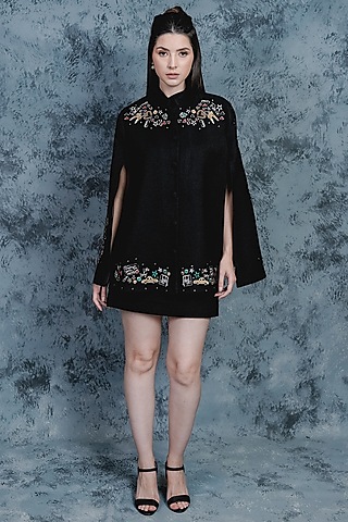 Black Aari Embroidered Cape by Taroob
