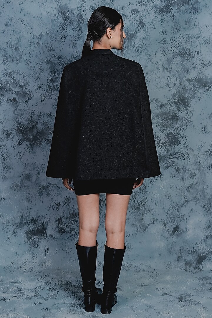 Black Embroidered & Printed Cape by Taroob at Pernia's Pop Up Shop