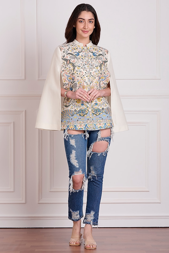 White Cape With Aari Embroidery by Taroob at Pernia's Pop Up Shop