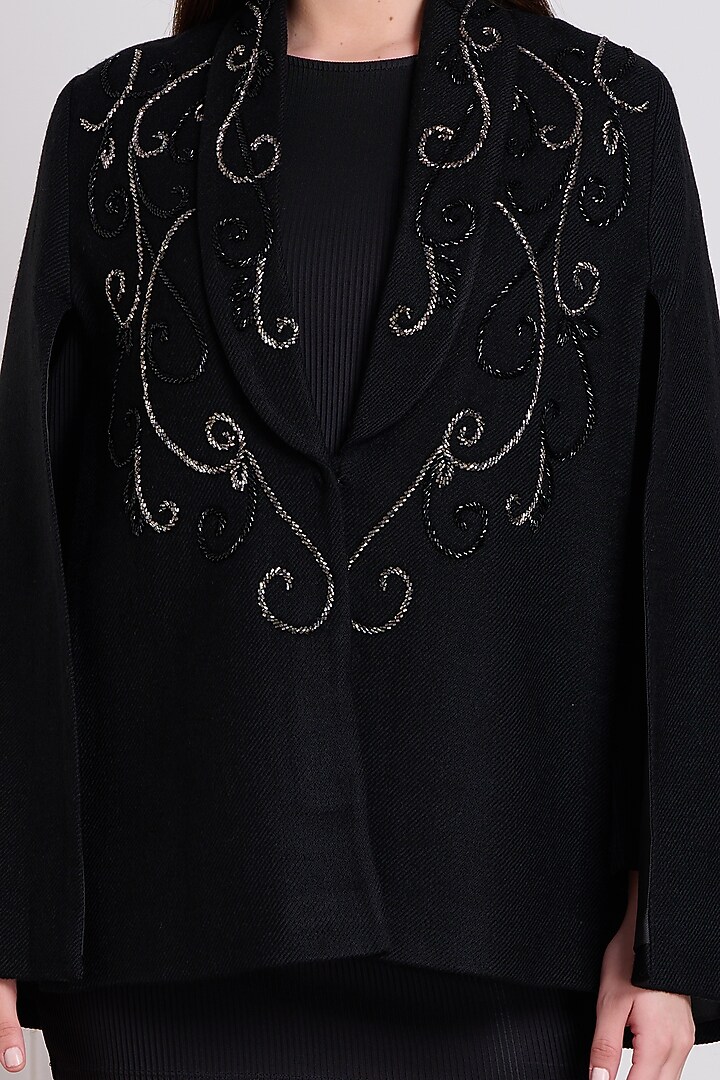 Black Embroidered Tuxedo Cape by Taroob at Pernia's Pop Up Shop