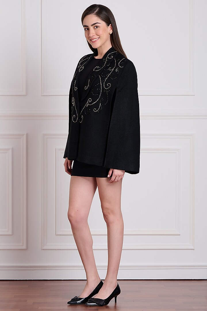 Black Embroidered Tuxedo Cape by Taroob at Pernia's Pop Up Shop