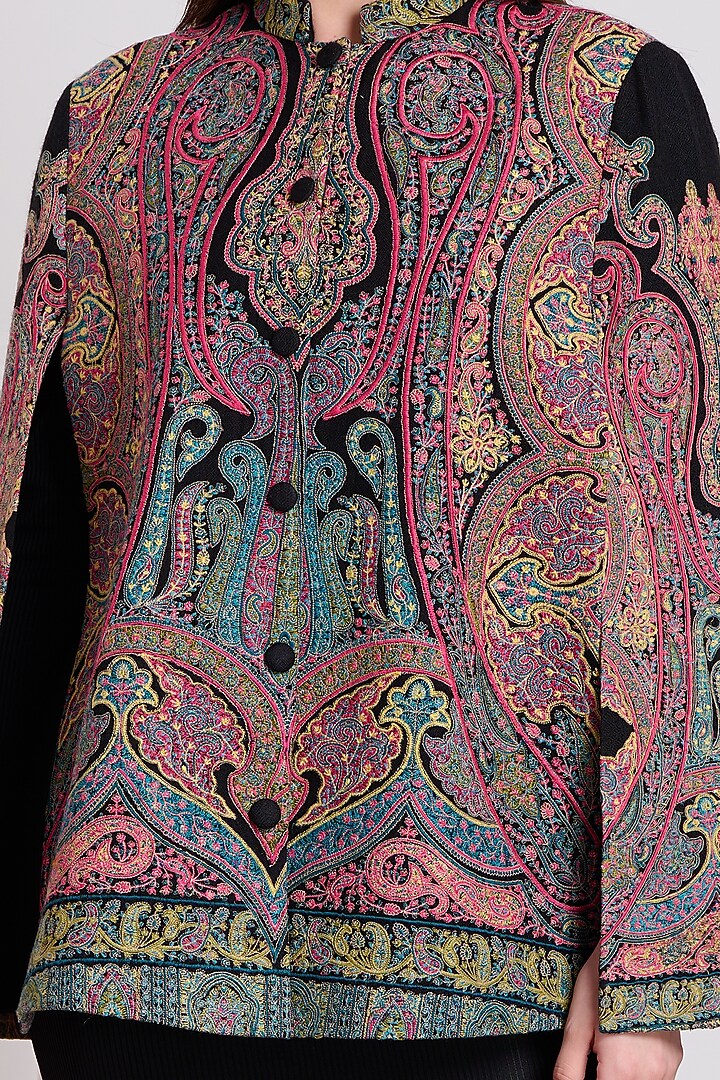 Black Embroidered Cape by Taroob at Pernia's Pop Up Shop