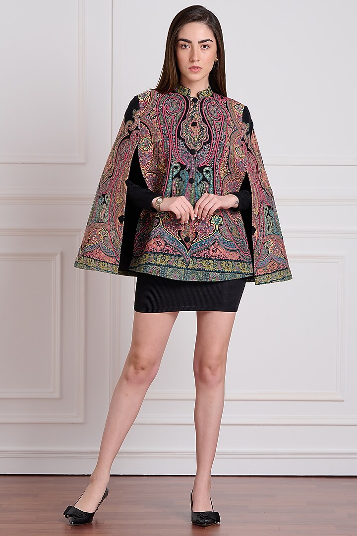 Black Embroidered Cape by Taroob at Pernia's Pop Up Shop