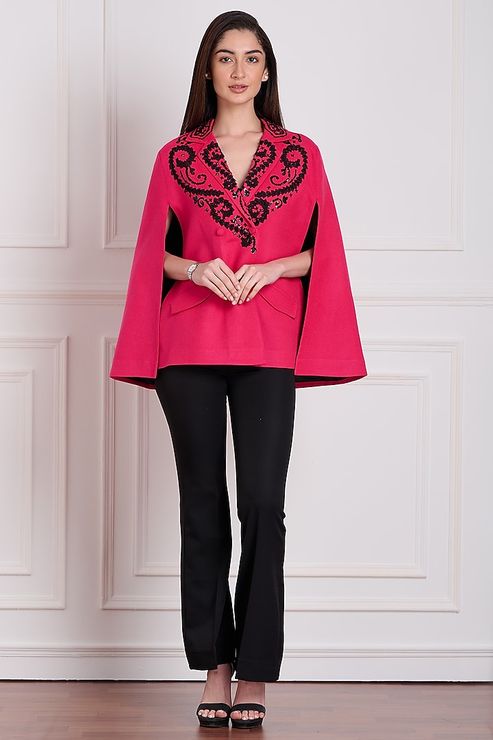 Pink Embroidered Blazer Cape by Taroob