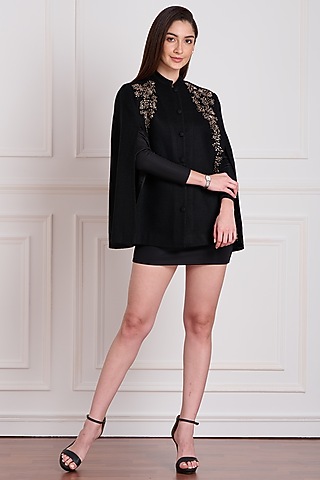 Black Embellished Cape by Taroob