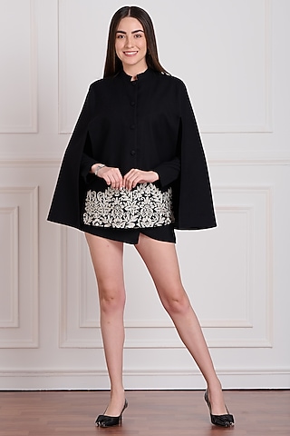 Black Floral Embroidered Cape by Taroob