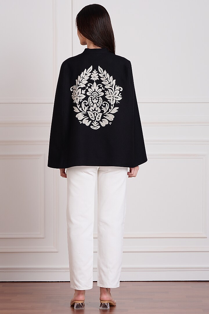 Black Floral Embroidered Cape by Taroob at Pernia's Pop Up Shop