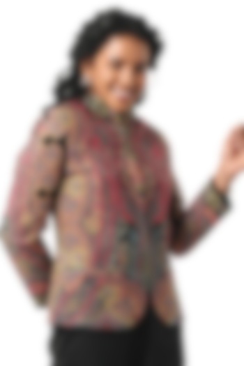 Black Pashmina Wool Hand Embellished Blazer by Taroob at Pernia's Pop Up Shop