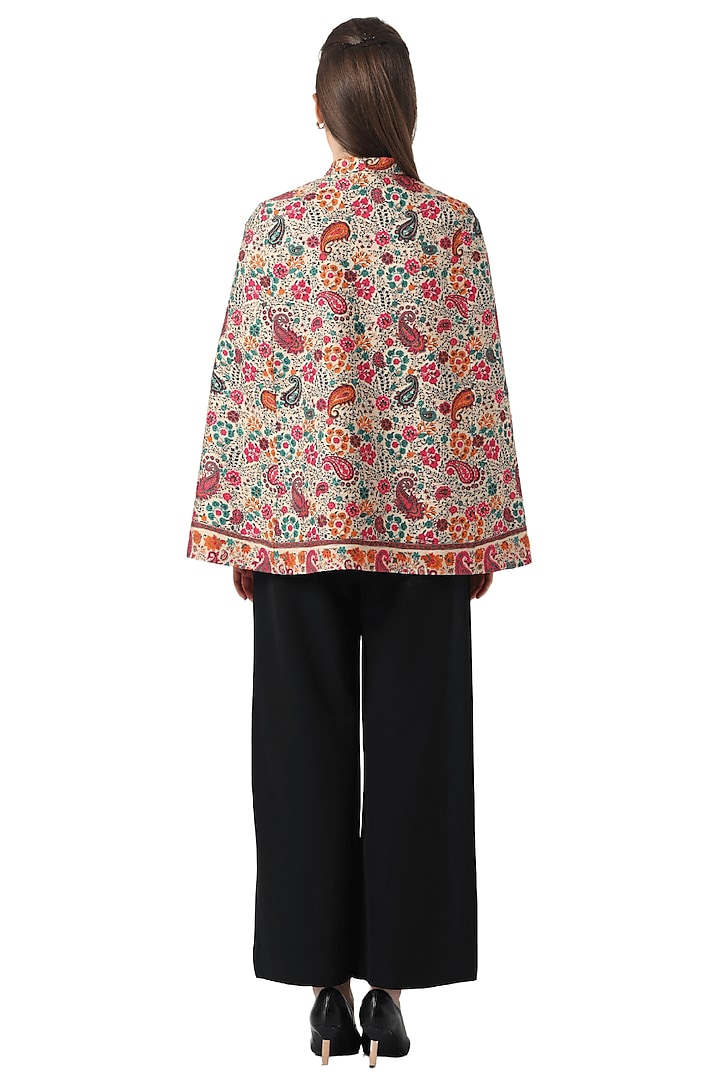 White Raw Silk Hand Embellished Cape by Taroob at Pernia's Pop Up Shop