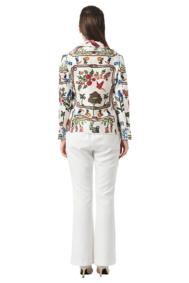 White Raw Silk Hand Embellished Blazer by Taroob at Pernia's Pop Up Shop