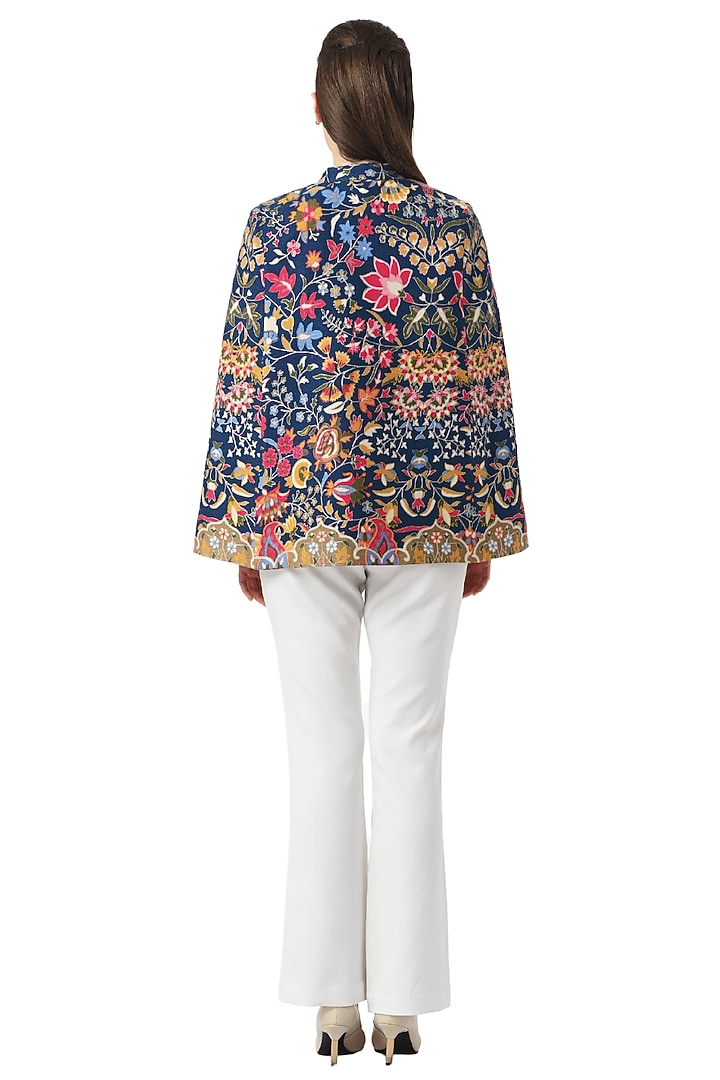 Blue Wool Hand Embellished Cape by Taroob at Pernia's Pop Up Shop