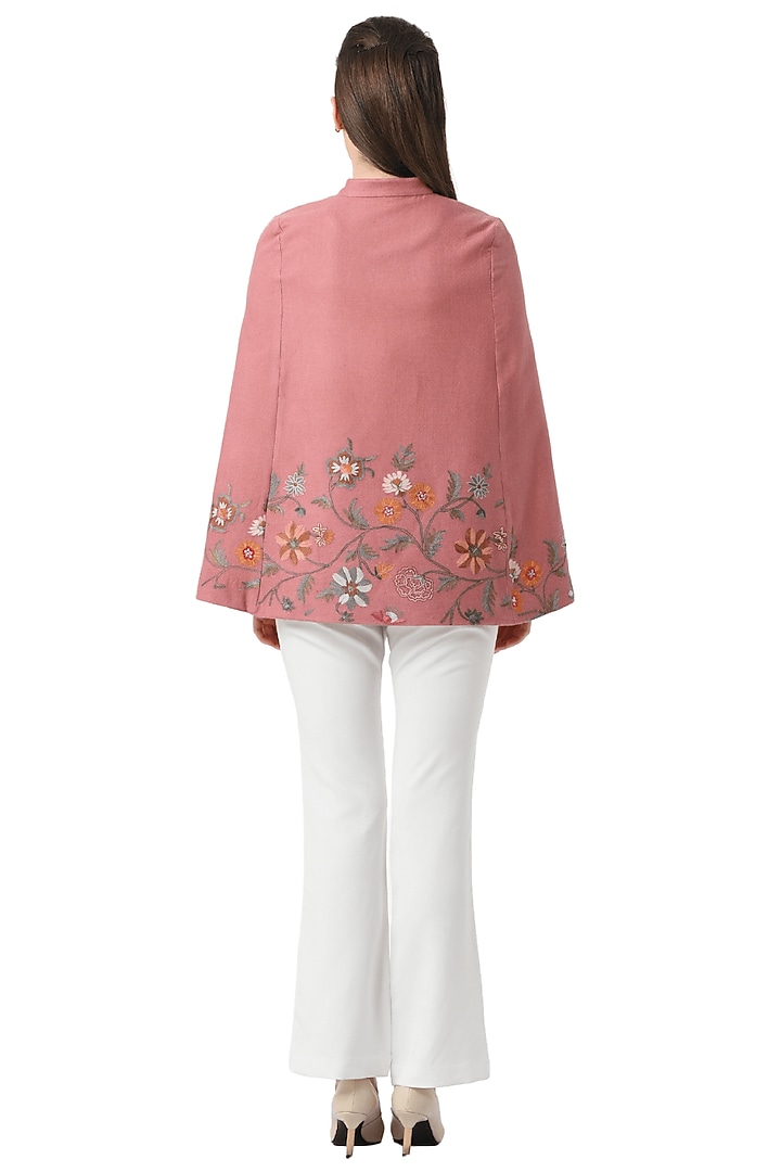 Pink Cashmere Wool Hand Embellished Cape by Taroob at Pernia's Pop Up Shop