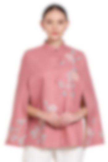 Pink Cashmere Wool Hand Embellished Cape by Taroob