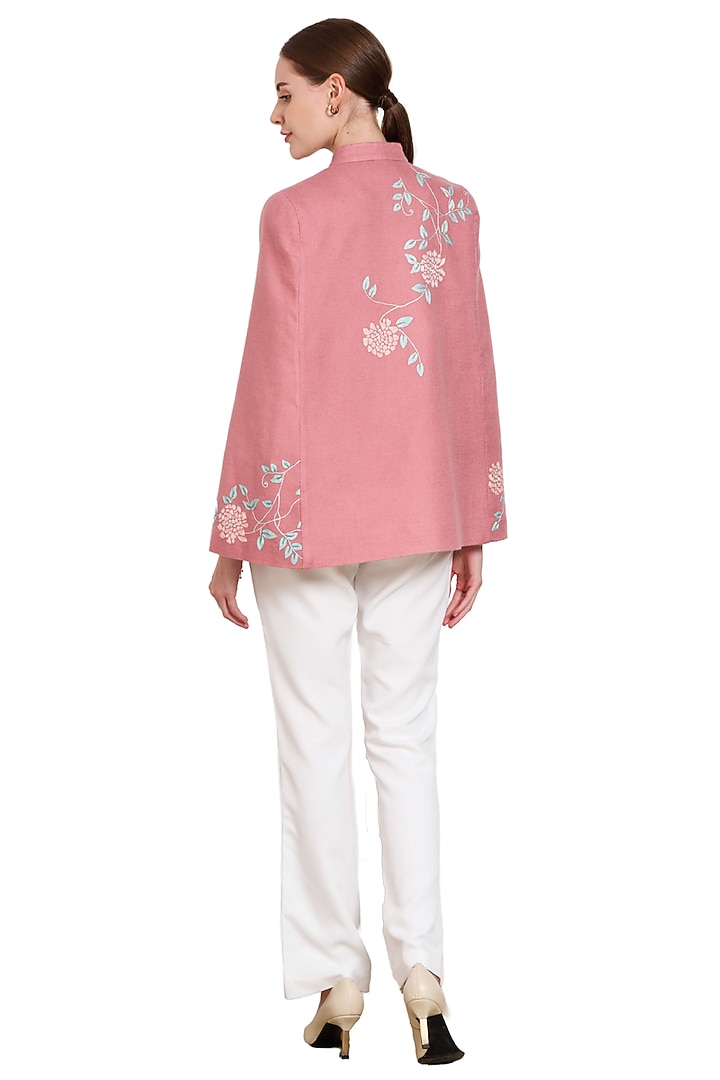 Pink Cashmere Wool Hand Embellished Cape by Taroob at Pernia's Pop Up Shop