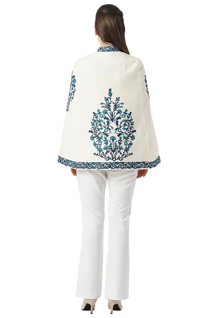 White Pashmina Wool Hand Embellished Cape by Taroob at Pernia's Pop Up Shop