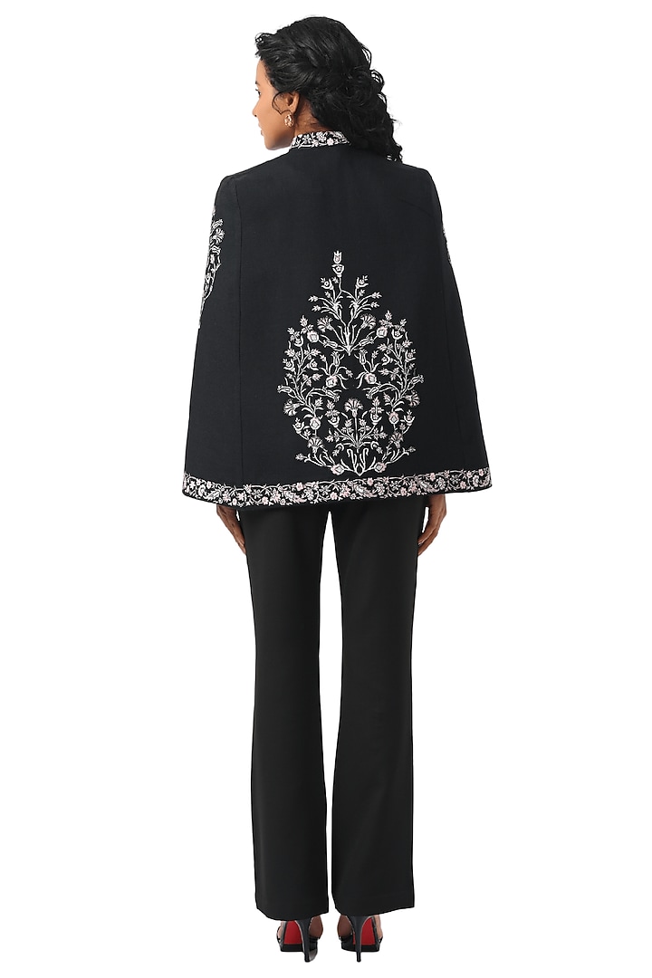 Black Pashmina Wool Hand Embellished Cape by Taroob at Pernia's Pop Up Shop