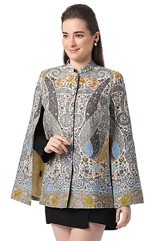 White Wool Hand Embellished Cape by Taroob