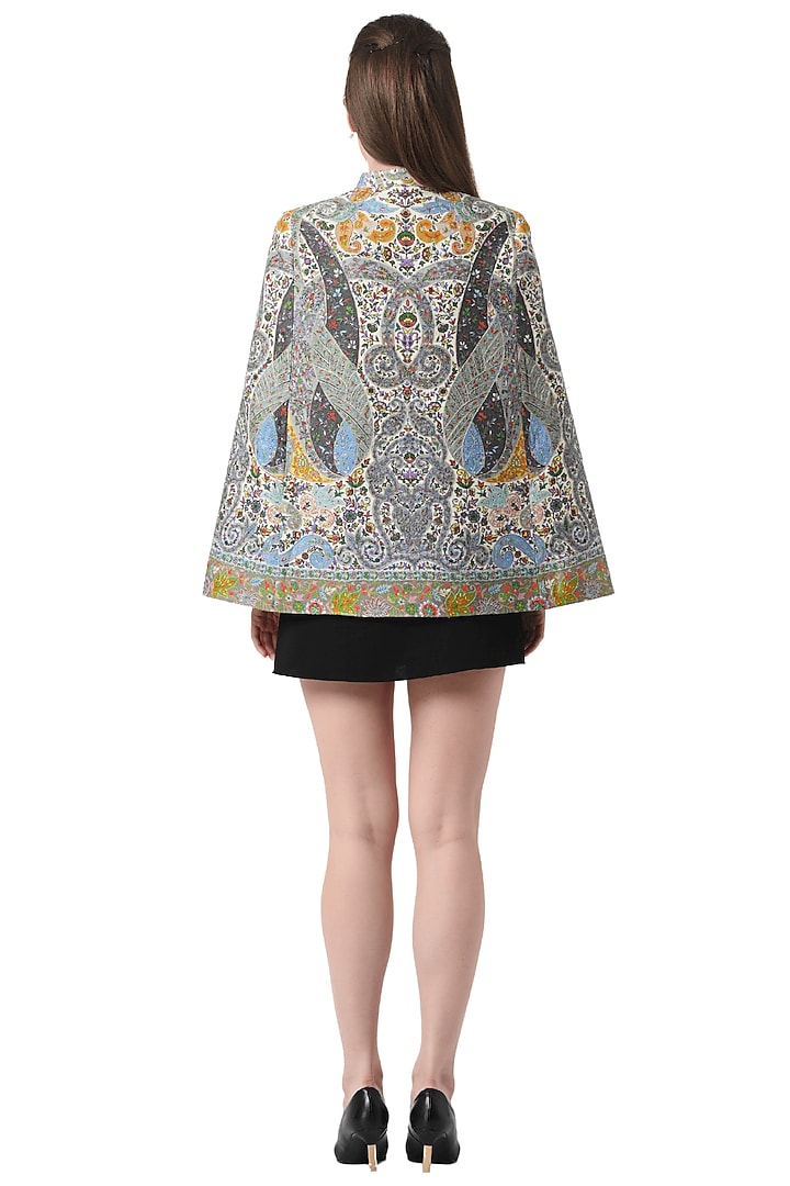 White Wool Hand Embellished Cape by Taroob at Pernia's Pop Up Shop