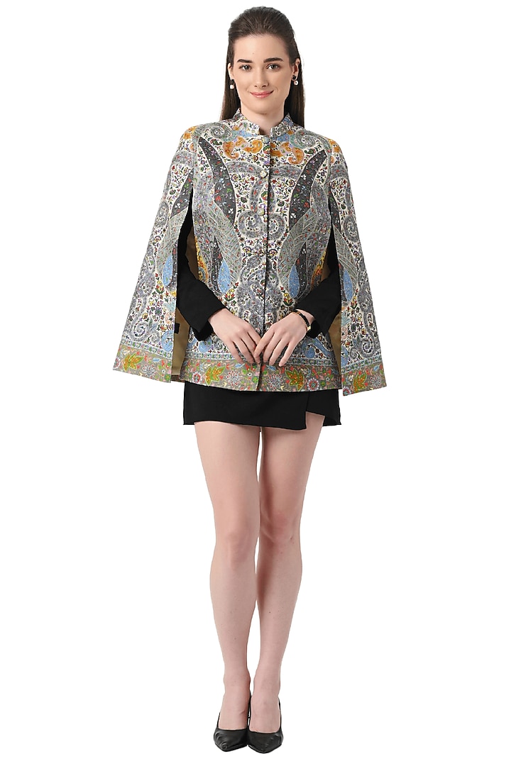 White Wool Hand Embellished Cape by Taroob at Pernia's Pop Up Shop