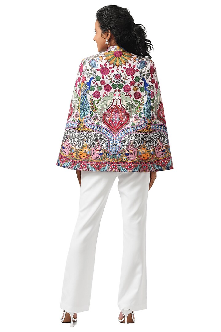 White Wool Hand Embellished Cape by Taroob at Pernia's Pop Up Shop