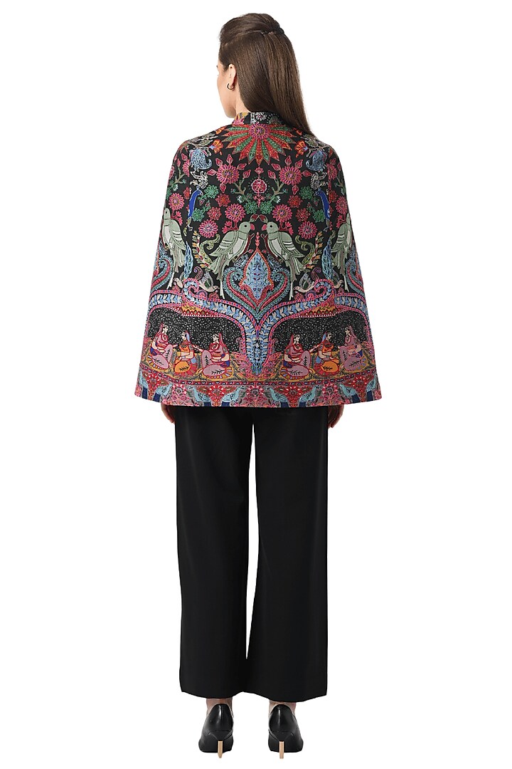 Black Wool Hand Embellished Cape by Taroob at Pernia's Pop Up Shop