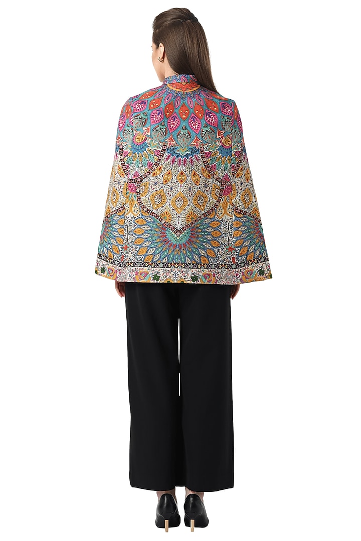 White Wool Hand Embellished Cape by Taroob at Pernia's Pop Up Shop