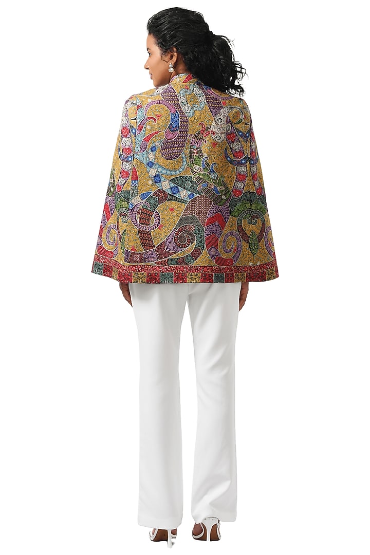 Yellow Wool Hand Embellished Cape by Taroob at Pernia's Pop Up Shop