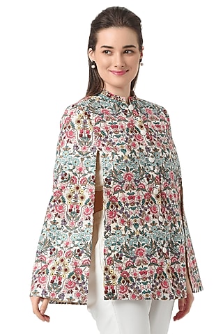 White Pashmina Wool Hand Embellished Cape by Taroob