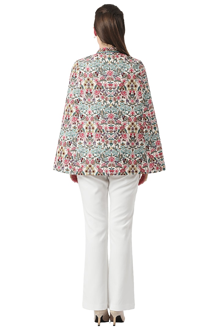 White Pashmina Wool Hand Embellished Cape by Taroob at Pernia's Pop Up Shop