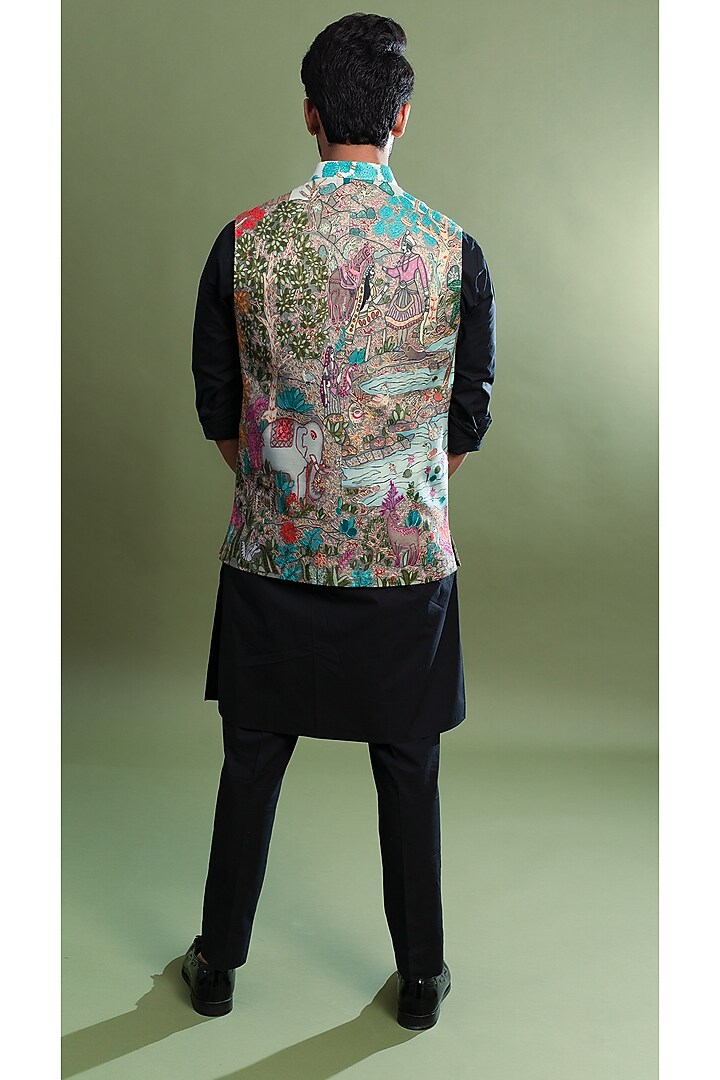 Sky Blue Embroidered Bundi Jacket by Taroob Men at Pernia's Pop Up Shop