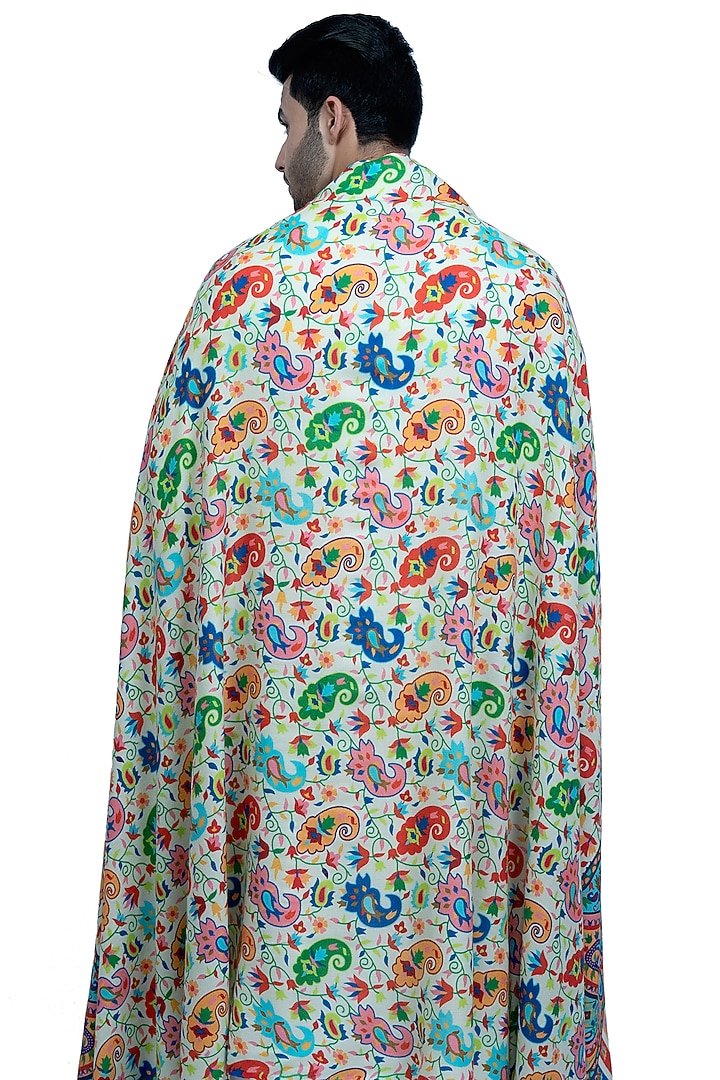 White Kalamkari Printed Shawl by Taroob Men at Pernia's Pop Up Shop