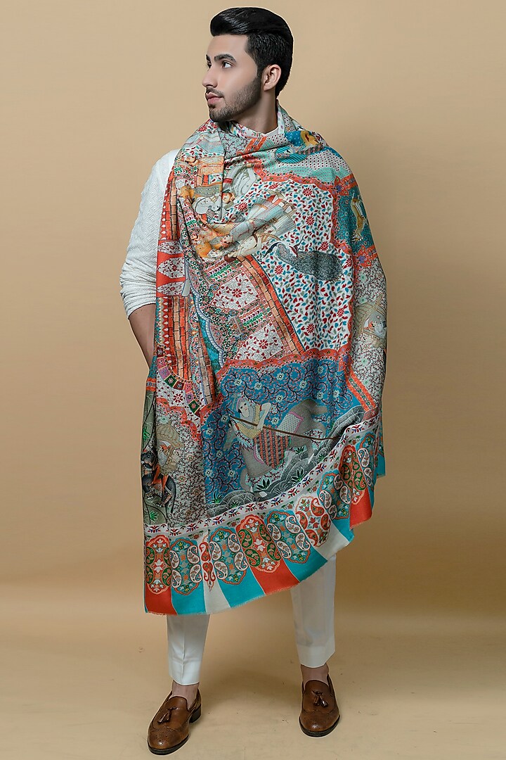 Multi-colour Pashmina Wool Shawl by Taroob Men