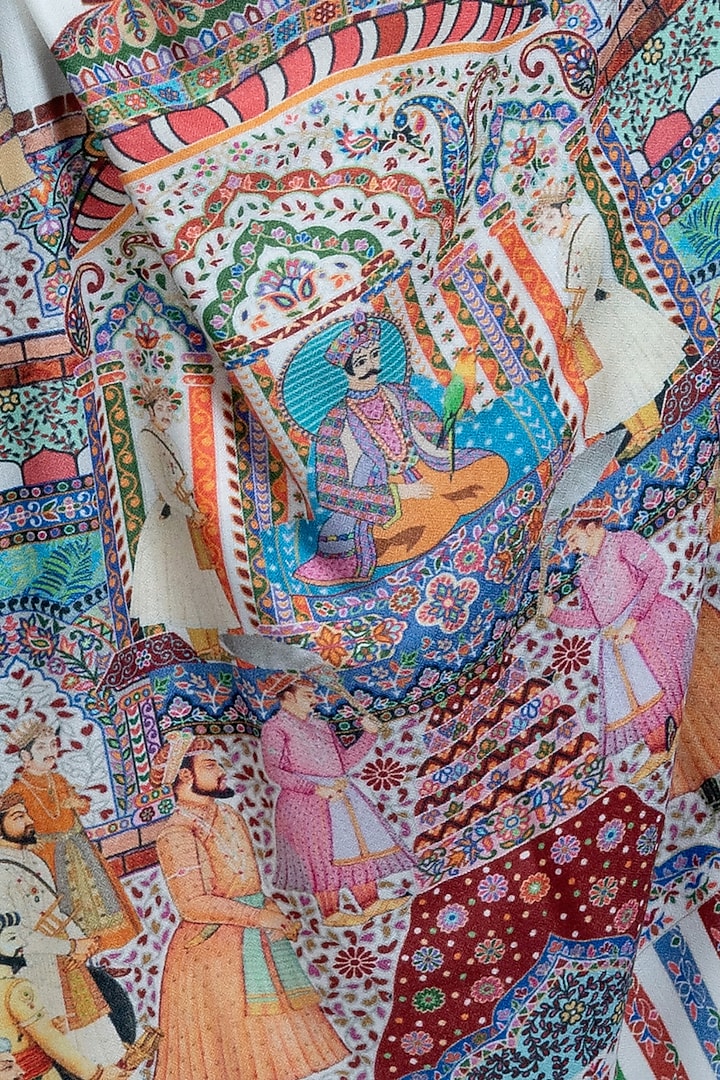 White Pashmina Wool Printed Shawl by Taroob Men at Pernia's Pop Up Shop