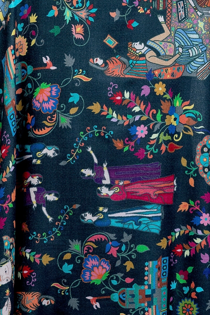Black Pashmina Kalamkari Printed Shawl by Taroob Men at Pernia's Pop Up Shop