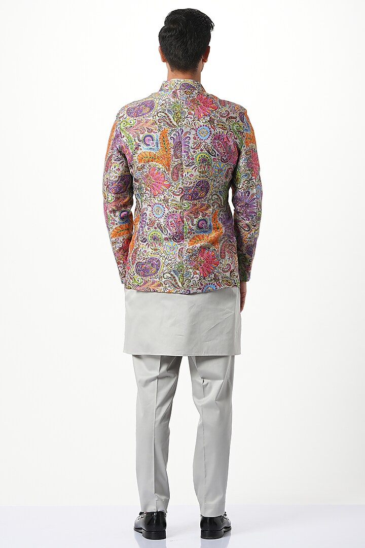 Multi-Colored Silk Embroidered Bandhgala by Taroob Men at Pernia's Pop Up Shop