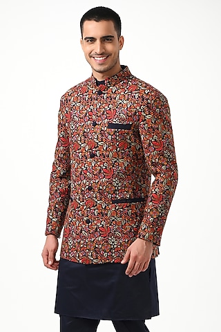 Multi-Colored Floral Embroidered Bandhgala by Taroob Men