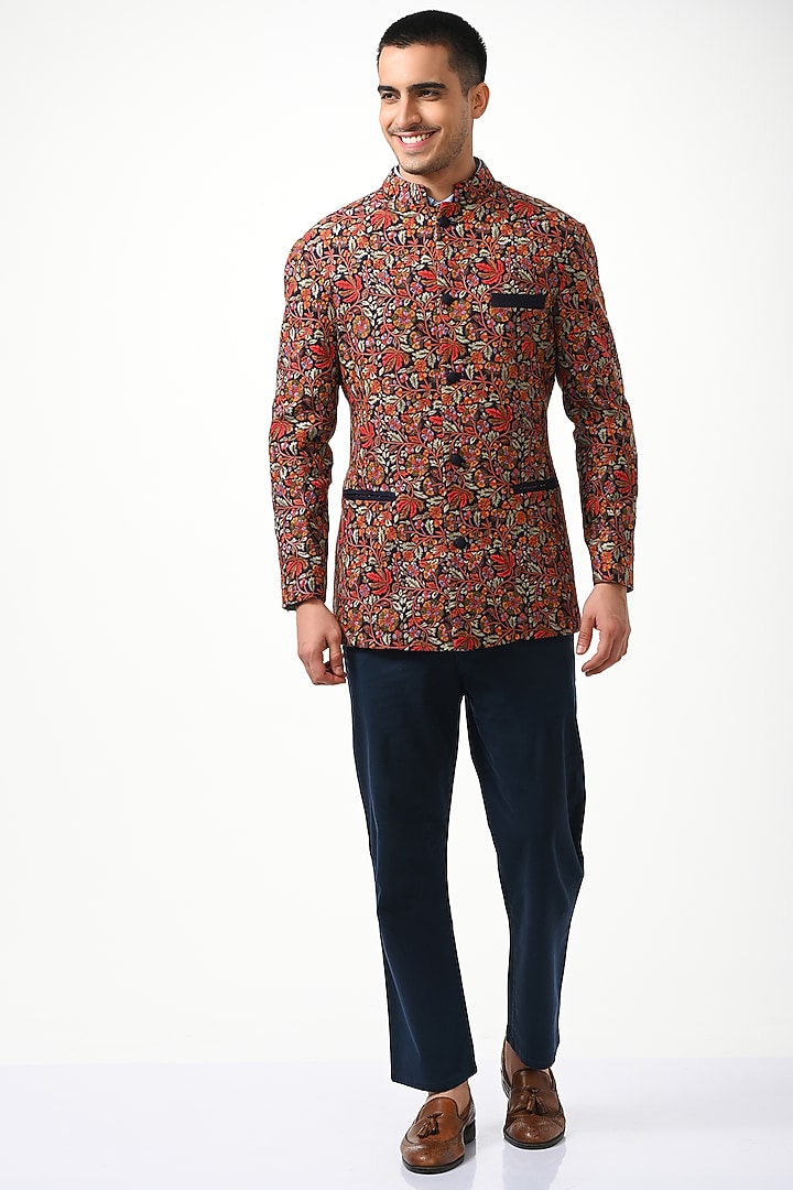 Multi-Colored Floral Embroidered Wedding Bandhgala by Taroob Men at Pernia's Pop Up Shop