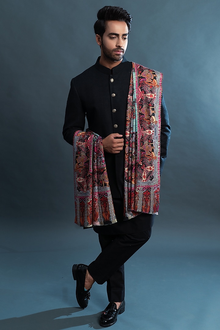 Multi-Coloured Embroidered Shawl by Taroob Men