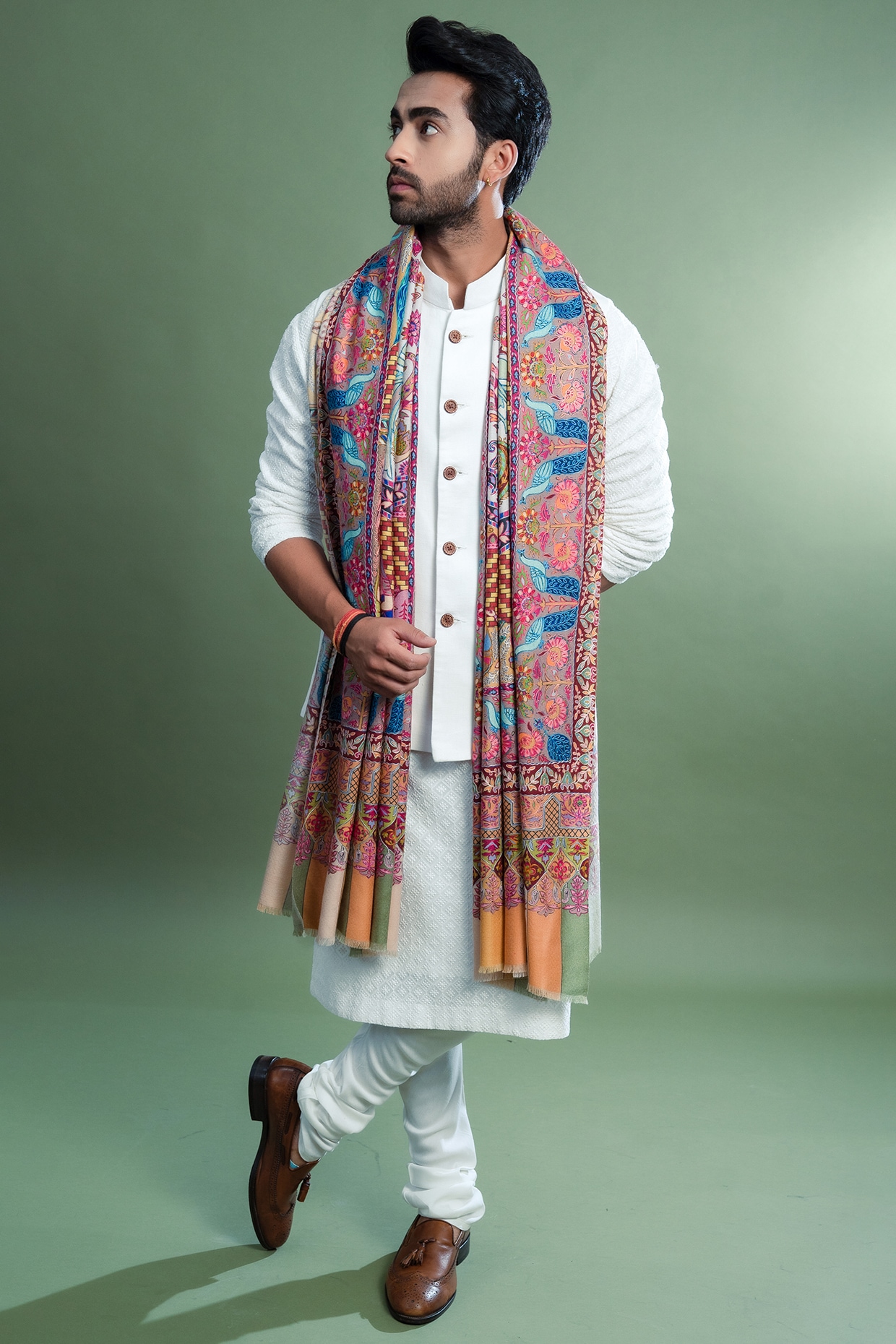 Shawl with cheap white kurta pajama