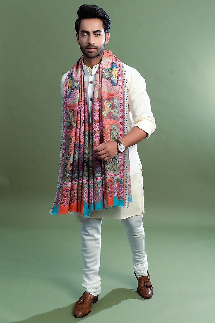 Multi-Coloured Wool Shawl by Taroob Men