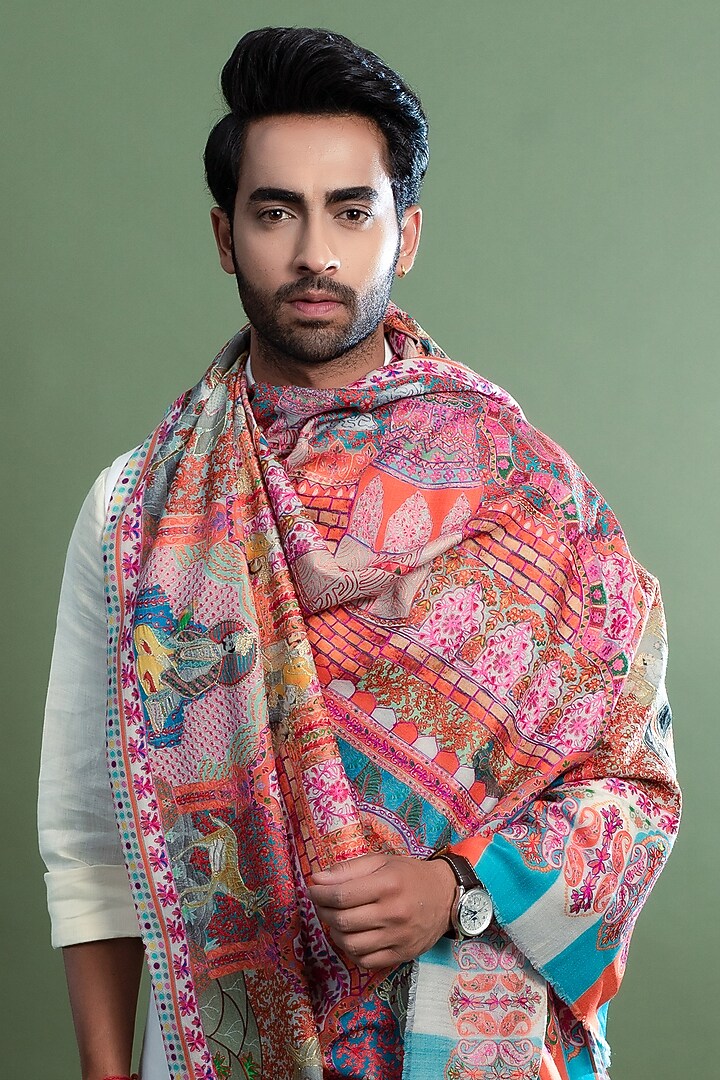 Multi-Coloured Wool Shawl by Taroob Men at Pernia's Pop Up Shop