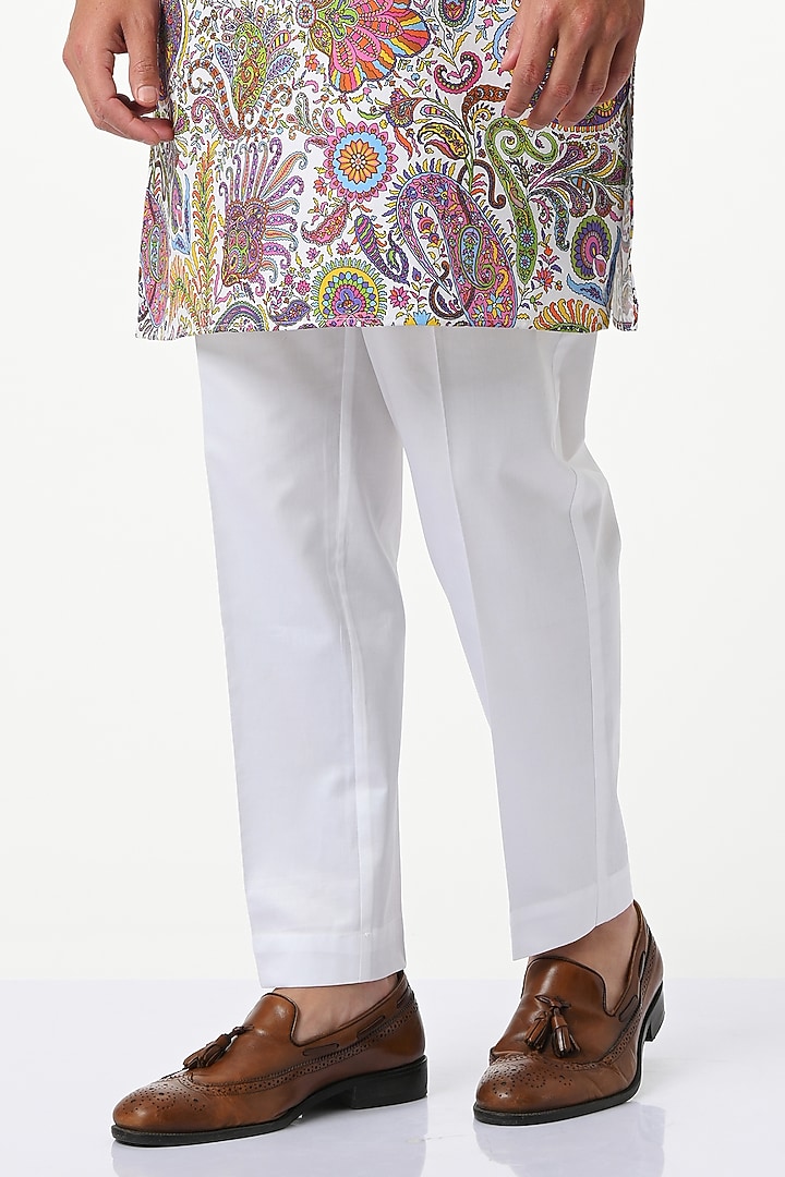 White Silk & Cotton Printed Kurta Set by Taroob Men at Pernia's Pop Up Shop